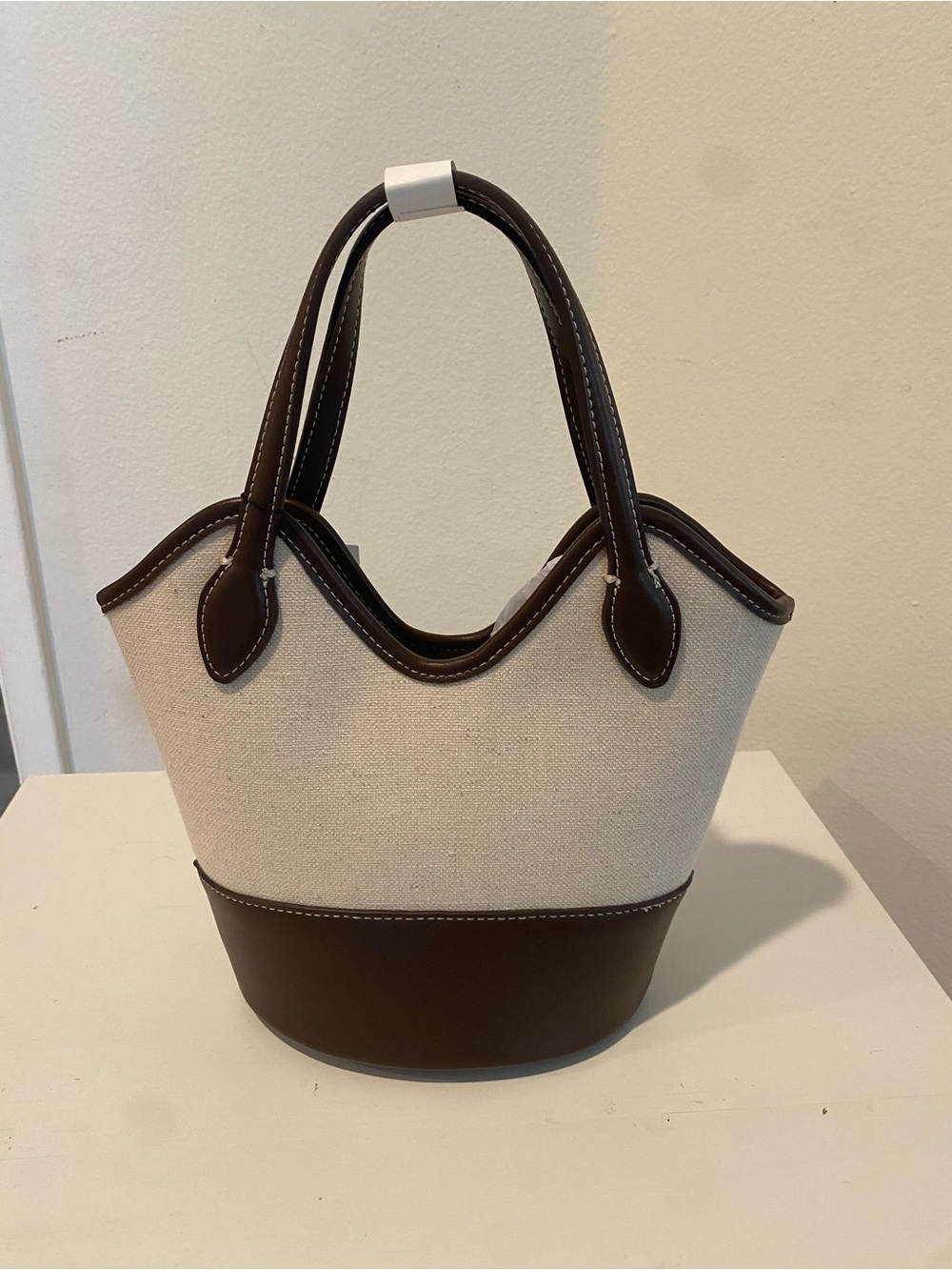 Zara Cream Canvas and Brown Trim Tote